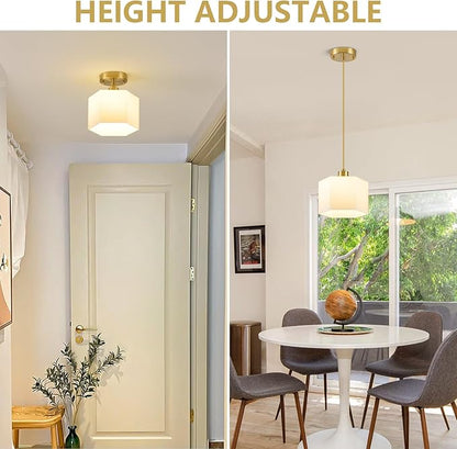 XSDeTu 1 Pack Milk Glass Pendant Lights Kitchen Island, Modern Gold Hanging Light Fixture, Mid-Century Hexagonal Ceiling Lamp, Mini Farmhouse Chandelier for Dining Room Sink Bathroom Bedroom Hallway