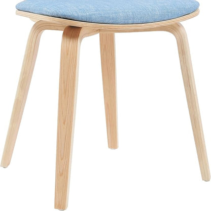 Armen Living Jaguar Mid-Century Dining Chair with Light Blue Fabric Upholstered Seat and Patterned Oak Wood Finish