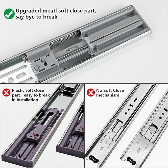 LONTAN 5 Pairs Soft Close Drawer Slides 12 inch Heavy Duty Ball Bearing Dresser Drawer Glides 9.76" Extension Side Mount Kitchen Cabinet Rails 100lb Capacity