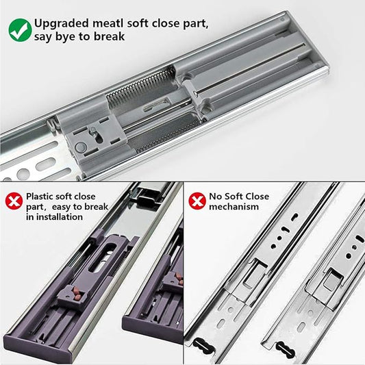 LONTAN 2 Pairs 14 Inch Soft Close Drawer Slides Heavy Duty Ball Bearing Dresser Drawer Glides 12.4" Extension Cabinet Rails 100 LB Capacity
