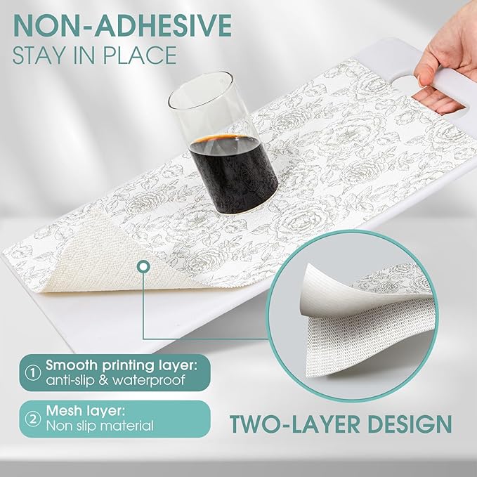 Drawer and Shelf Liner, Non-Slip Kitchen Cabinet Liners Non-Adhesive Thick Strong Grip Waterproof Washable Mats Protect Dresser Shelves Cupboard Bathroom Cabinets, Rose, 12 in X 20 FT