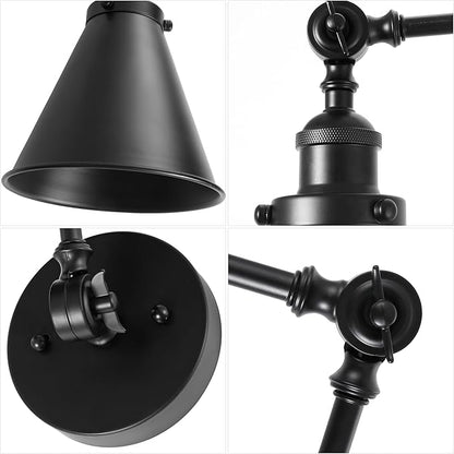 JONATHAN Y 7" Black Classic Industrial Metal Adjustable Arm LED Wall Sconce for Bedside Reading, Farmhouse Swing Arm Wall Lamp with Metal Shade, Hardwired (JYL7462E-SET2)