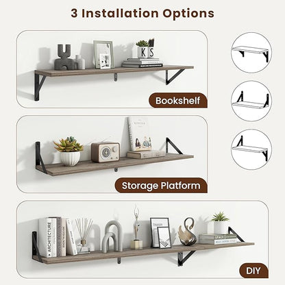 Axeman 36 Inch Floating Shelves | 8 Inch Deep Grey Wall Shelves Set of 2 | 36''W x 8''D Rustic Grey Wood Shelves for Bathroom Living Room Bedroom Kitchen