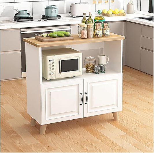 Farmhouse Kitchen Island with Cabinets Sideboard Buffet Cabinet Kitchen Coffee Bar TV Stand Cabinet Muebles para Cosina Open Shelving and Closed Cabinets Doors(80x30cm/31.5x11.81in)