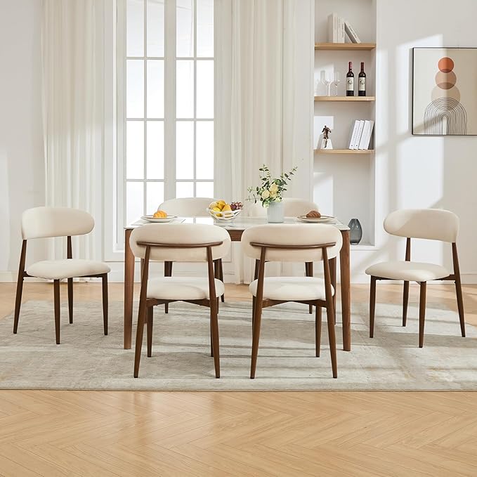 UVV Dining Chairs Set of 4, Metal Kitchen Chairs with Modern Fabric Upholstered for Dining Room, Beige