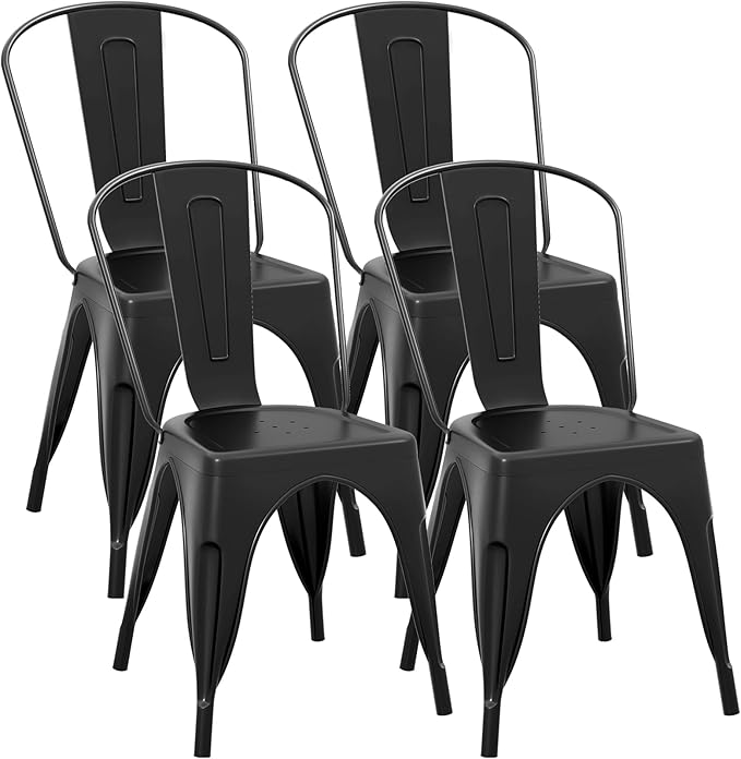 COSTWAY 18 Inch Dining Chair Set of 4, Industrial Vintage Stackable Metal Chairs, Armless Counter Bar Chairs with High Backrest for Home, Kitchen and Cafe Bar Use