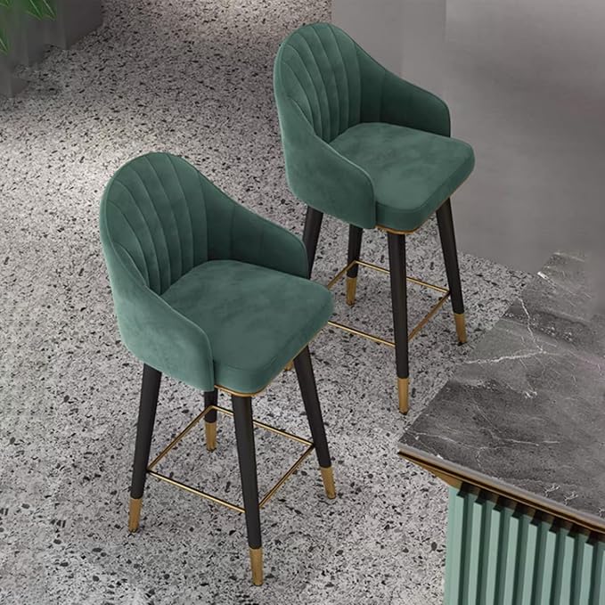 Swivel Stools Set of 2, Counter Height stools with Back and Footrest, Upholstered Chairs for Dining Room Home Kitchen Island,Green-Sitting Height 75cm