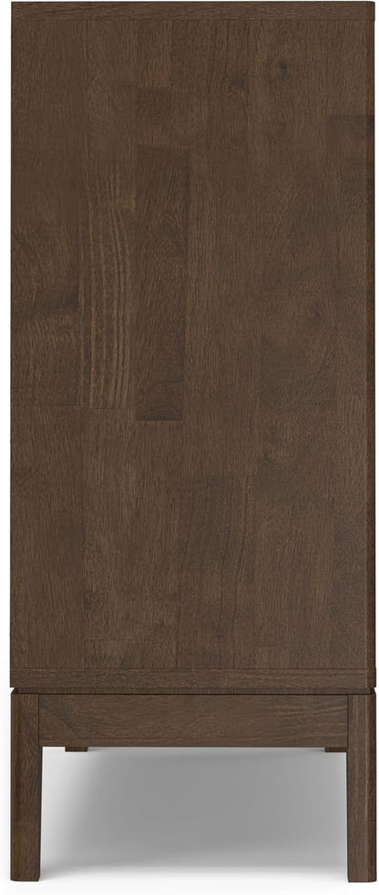 SIMPLIHOME Harper Storage Cabinet - 40 inch Wide Solid Wood Medium Storage Cabinet in Walnut Brown, Mid-Century Modern Cupboard for Entryway or Dining Room with Drawers, Tapered Legs, and Shelves