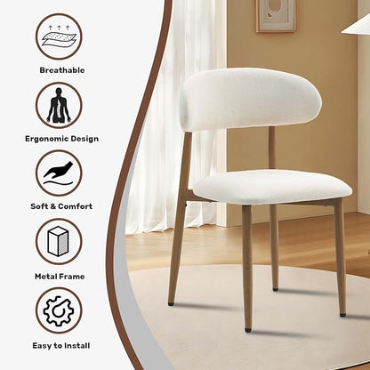 UVV Dining Chairs Set of 6, Metal Kitchen Chairs with Modern Fabric Upholstered for Dining Room, Beige