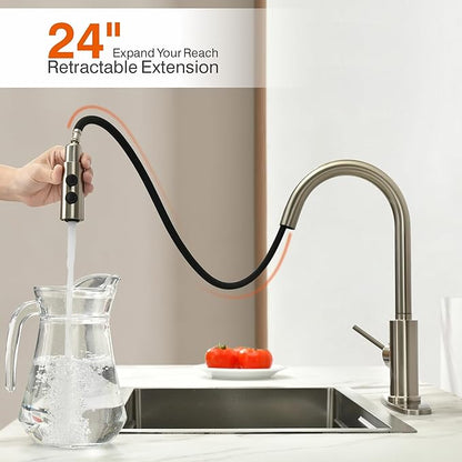 RULIA Kitchen Faucet, Kitchen Sink Faucet, Sink Faucet, Pull-Down Kitchen Faucets, Bar Kitchen Faucet, Brushed Nickel, Metal Spray Head, RB1018