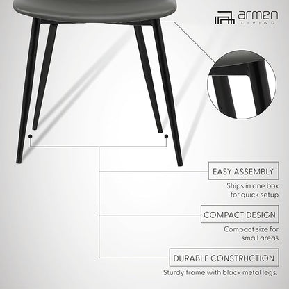 Armen Living Monte Mid Century Modern Dining Accent Chair for Table Kitchen Desk Vanity in Charcoal Gray Faux Leather with Black Metal Legs