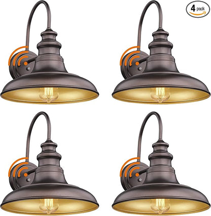 Dusk to Dawn Sensor Outdoor Barn Light Fixture Outdoor Wall Sconce Farmhouse Wall Mount Lights Exterior Light Fixture Bronze Finish Industrial Wall Lantern for Porch, Entryways, 4 Pack