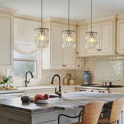 Modern K9 Crystal Chandeliers for Dining Room Black Pendant Light Fixtures Unique Kitchen Island Lighting Height Adjustable Ceiling Light for Bedroom Living Room Entryway （2-Pack）