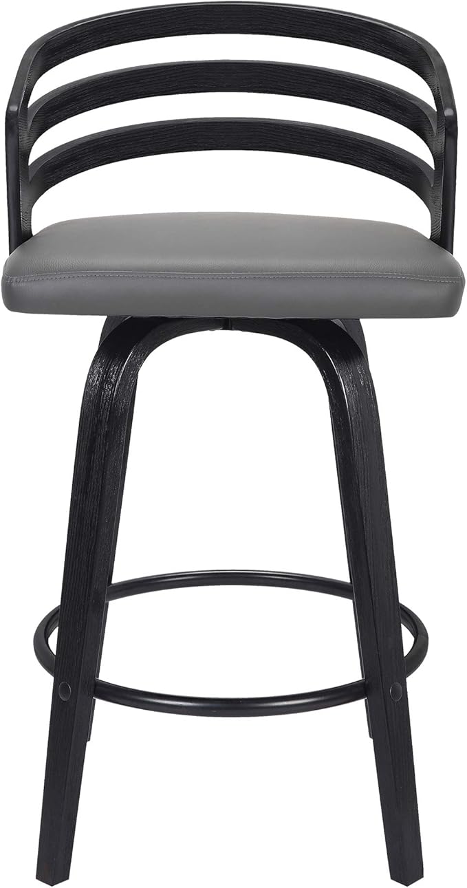 Armen Living Jayden Modern 26" Seat Height Swivel Grey Faux Leather and Black Wood Bar Stool for Kitchen Island Counter