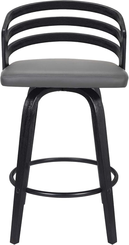 Armen Living Jayden Modern 26" Seat Height Swivel Grey Faux Leather and Black Wood Bar Stool for Kitchen Island Counter