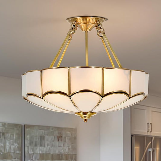 Vintage Pendant Light Fixture, 4-Light Semi Flush Mount Ceiling Light, Handmade Glass Ceiling Light Fixture for Foyer Entryway Stairway (Antique)