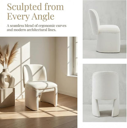 Hyfirm Modern Upholstered Dining Chairs Set of 2, Linen Accent Side Dining Chairs Armless Kitchen Chairs with Curved Back Parsons Chairs for Kitchen Dining Room Living Room, White