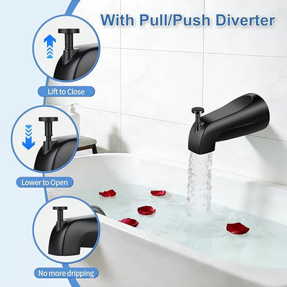 Universal Tub Spout with Diverter, Fits 1/2" Slip on Copper Pipe and 1/2" IPS & 3/4" IPS Threaded, Bathroom Tub Faucet Replacement, Bathtub Spout with Adapter and Hex Wrench (Matte Black)