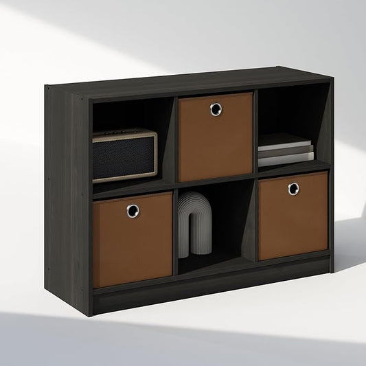 Furinno Cubic Closet Organizers and Storage, 6-Cube Closet Organizer with Bins, Open Shelf Storage, for Wardrobe, Bedroom, Living Room, Espresso
