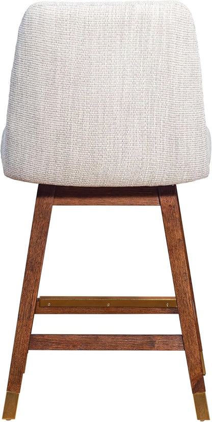 Armen Living Amalie Modern Farmhouse 26" Seat Height Swivel Bar Stool for Kitchen Island Counter in Brown Oak Wood with Beige Fabric