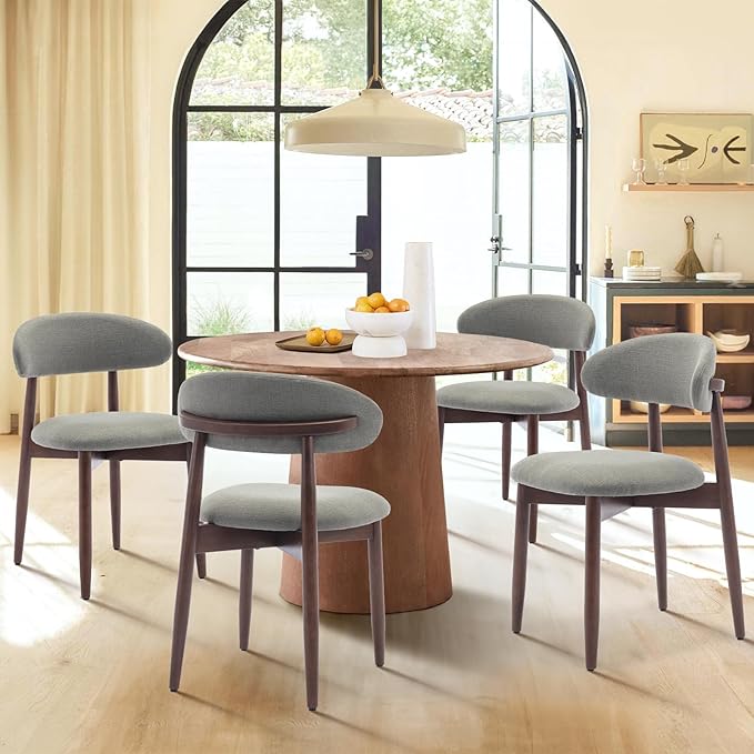 COLAMY Wooden Dining Room Chairs Set of 4, Modern Upholstered Fabric Dining Chairs, Farmhouse Kitchen Side Chair with Foot Pegs, Green