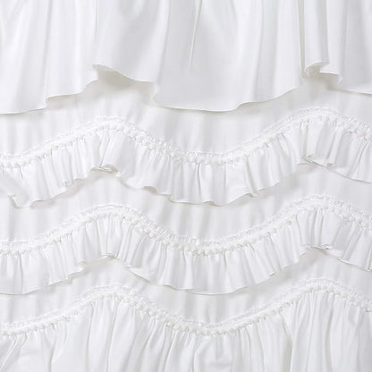 Lush Decor Kemmy Light Filtering Window Curtain Panel Single 52" W x 84" L White - Drapes - Ruffled Curtains for Bedroom - White Curtains - Coquette Decor