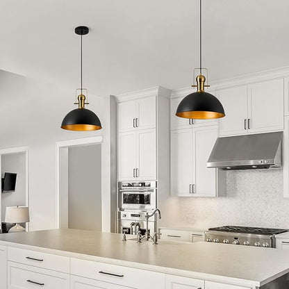 12 Inch Black Farmhouse Pendant Lights Matte Pendant Lights for Kitchen Island Industrial Adjustable Height Vintage Dome Hanging Light Fixtures for Barn Dining Room 3 Packs