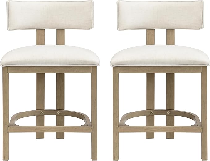 Christopher Knight Home Minso Bar Table and Chairs Set of 2, 3 Piece Bar Table Set with Upholstered Counter Stool, Rubberwood Counter Height Dining Set for 2, Light Ash+Beige