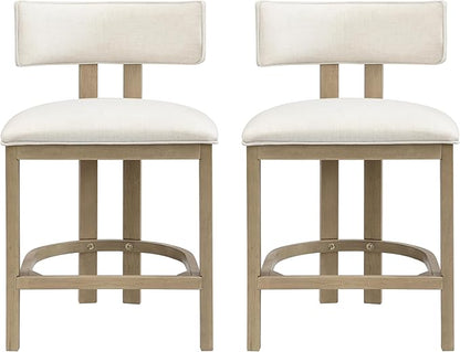 Christopher Knight Home Minso Bar Table and Chairs Set of 2, 3 Piece Bar Table Set with Upholstered Counter Stool, Rubberwood Counter Height Dining Set for 2, Light Ash+Beige