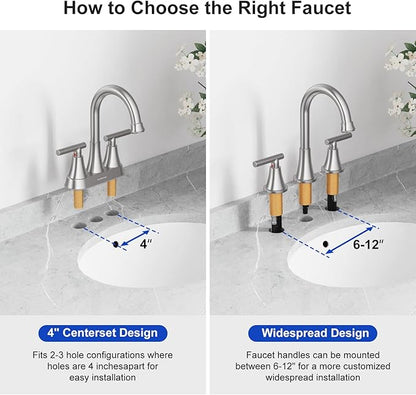 Bathroom Faucets for Sink 3 Hole, Hurran Brushed Nickel Bathroom Sink Faucet with Pop-up Drain and Supply Lines, Stainless Steel Lead-Free Widespread Faucet for Vanity RV, 2 Pack