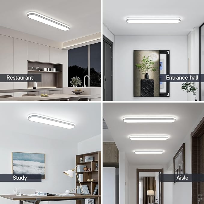 72cm 45W LED Ceiling Light, 6500K Cool White Flush Mount, Modern Ultra Thin Metal Linear Low Profile Lighting Fixture for Kitchen Home Office Hallway Bedroom Living Room