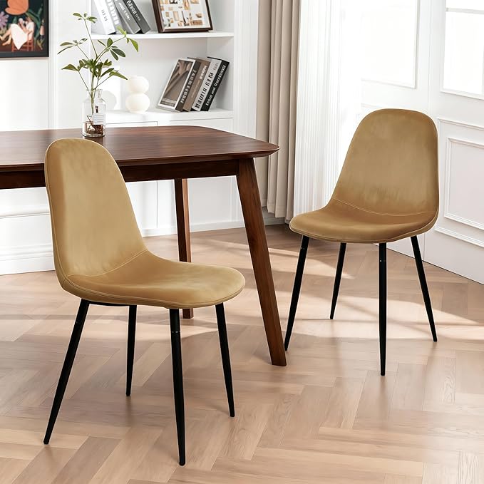 CangLong Set of 2 Velvet Dining Chairs with Metal Legs, Accent Chairs for Living Room & Bedroom, Modern Side Chairs for Kitchen/Restaurant, Earthy Yellow