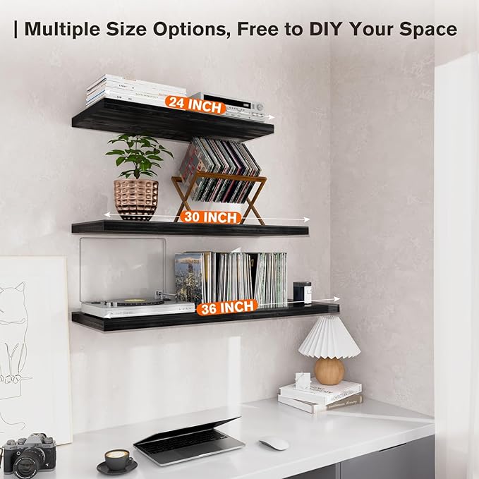 Wall Shelf Set of 1,Dark Wood Floating Shelves 30 in W x 10 in D x 1 in H, Wooden Floating Wall Shelf with Invisible Brackets for Living Room/Bedroom/Bathroom/Kitchen Storage and Decor
