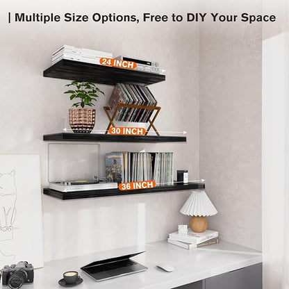 Wall Shelf Set of 1,Dark Wood Floating Shelves 30 in W x 10 in D x 1 in H, Wooden Floating Wall Shelf with Invisible Brackets for Living Room/Bedroom/Bathroom/Kitchen Storage and Decor