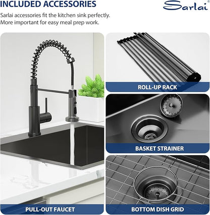 Sarlai Laundry Sink with Faucet Drop In 25"x22"x12" Deep Black Laundry Utility Kitchen Sink Drop-in Topmount Single Bowl Sink 16 Gauge Stainless Steel Gunmetal Black Kitchen Laundry Room Sinks