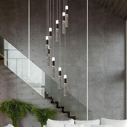 Modern Chandelier,Dimmable Black Gold Led Chandelier for High Ceilings Long Chandelier for Staircase with Remote Controller