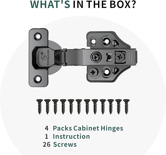 4 Pack Half Overlay Soft Close Cabinet Hinges 105° Frameless 3 Way Adjustable Soft Close Hinges for Cabinet Doors Kitchen Cabinet Door Hinges with Screws