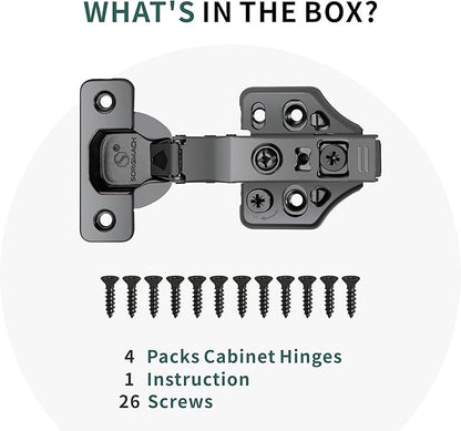 4 Pack Half Overlay Soft Close Cabinet Hinges 105° Frameless 3 Way Adjustable Soft Close Hinges for Cabinet Doors Kitchen Cabinet Door Hinges with Screws