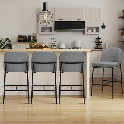 COLAMY Counter Height Bar Stools Set of 4, 25 Inch Modern Fabric Kitchen Island Stools with Back, Upholstered Counter Barstools Armless Bar Chairs with Metal Legs for Island Dining Room Bar,Dark Grey