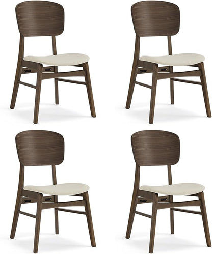 KISLOT Wooden Dining Chairs Set of 4, Upholstered Modern Dining Room Chairs, Mid Century Oak Kitchen Chairs with Ergonomic Wood Backrest for Farmhouse, Restaurant, Café (Cream Fabric & Walnut Color)