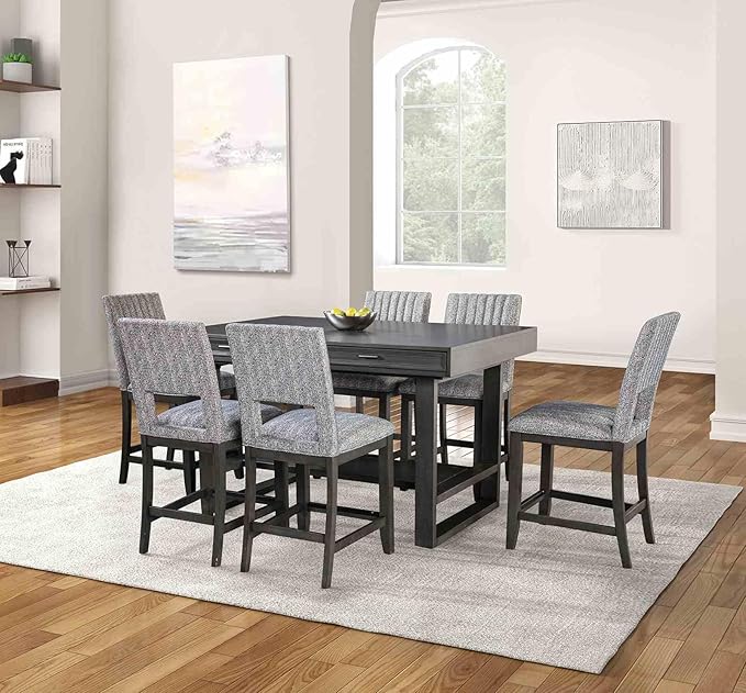 LIFE SKY Counter Height Dining Chair Set: Transitional Style 2-Piece Set with Padded Seat & Back - Blue Gray Fabric & Rubberwood Frame for Kitchen Island & Home Decor