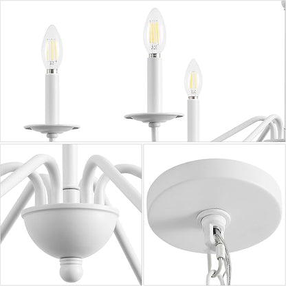 JONATHAN Y 34.75" White 6-Light Bohemian Farmhouse Iron Chandelier, Rustic Candle-Style LED Hanging Light for Dining Room Kitchen Island Entryway Foyer (JYL7559D)