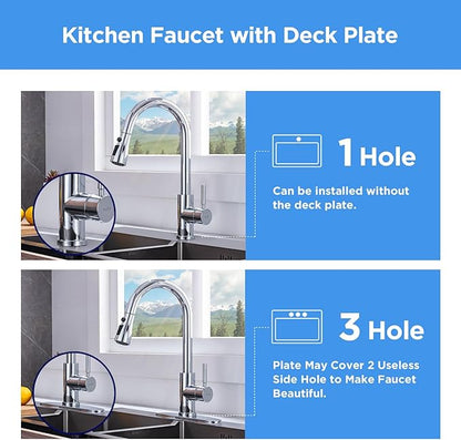 Arofa Chrome Kitchen Faucet, High Arc Kitchen Faucet with Pull Down Sprayer, Modern Single Handle Chrome Kitchen Faucets for 1/3 Hole Sink