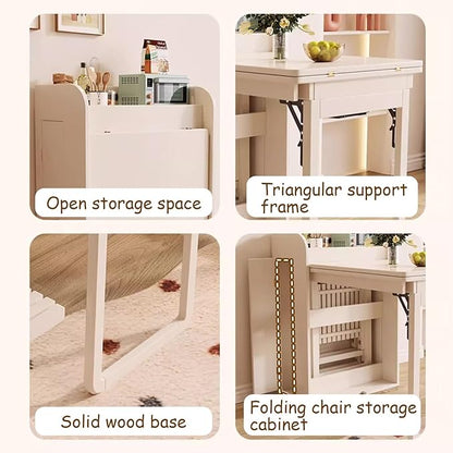 Kitchen Island with Extendable Table, Square Dining Table and 2 Chairs with Storage Cabinet, Pull-Out Design, Space-Saving, for Dining Room, Farmhouse