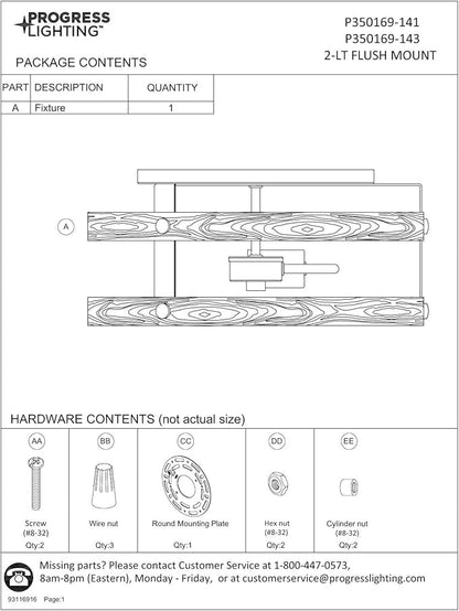Progress Lighting Gulliver Collection 2-Light Whitewashed Farmhouse Flush Mount Ceiling Light, Galvanized, 6.50x14.37x14.37