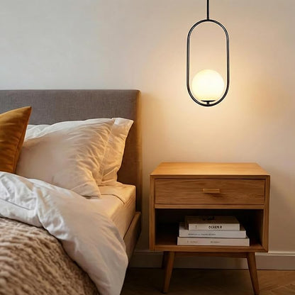 Modern Pendant Light with Milk Glass Globe Lampshade, Hanging Light Fixture for Kitchen Island, Adjustable Height Hardwired Ceiling Fixture for Dining Room, Bedroom, Hallway (1, Black)