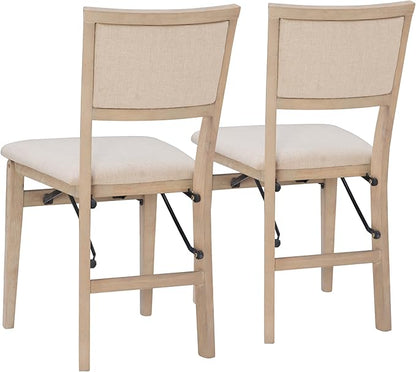 Linon Keira Natural Rustic Wooden Folding Chair with Beige Upholstered Seat and Back Set of 2