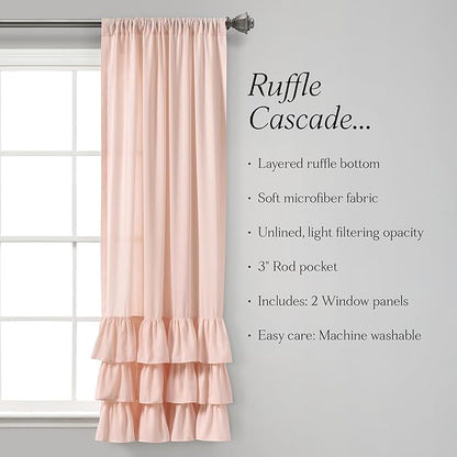 Lush Decor Allison Ruffle Light Filtering Window Curtain Panels Pair 40" W x 45" L Blush - Coquette Curtains for Bedroom - Drapes - Ruffle Curtains Kids
