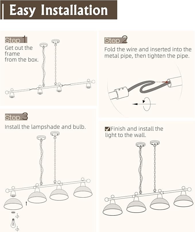 FEMILA 4-Light Pool Table Lights for 7ft/8ft Table, 48" Modern Billiard Llight Kitchen Island Light, Hanging Pool Table Lamp for Game Room,Kitchen, Bar, Coffee Shop, 4FG60-4LP BK