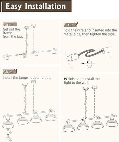 FEMILA 4-Light Pool Table Lights for 7ft/8ft Table, 48" Modern Billiard Llight Kitchen Island Light, Hanging Pool Table Lamp for Game Room,Kitchen, Bar, Coffee Shop, 4FG60-4LP BK